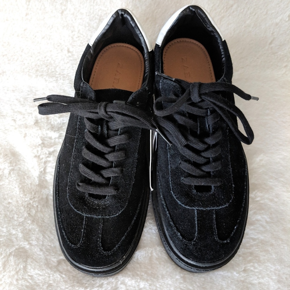 Zara black flatform leather/suede sneakers